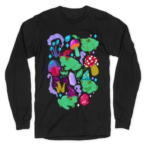 Magical Mushroom Frogs Pattern Longsleeve Tee