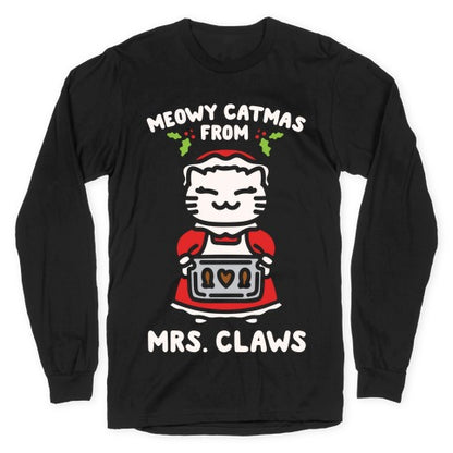 Meowy Catmas From Mrs. Claws White Print Longsleeve Tee