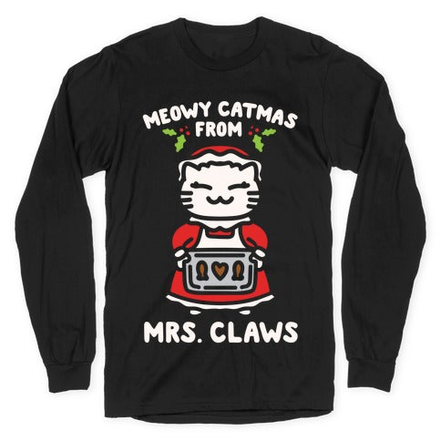 Meowy Catmas From Mrs. Claws White Print Longsleeve Tee