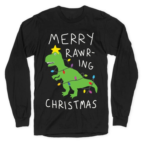 Merry Rawring Christmas Dinosaur Longsleeve Tee