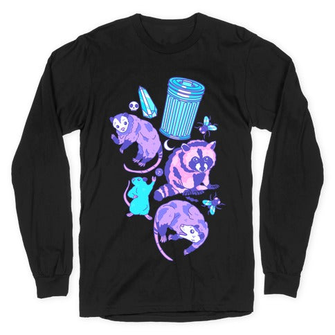 Pastel Goth Trash Animals Pattern Longsleeve Tee