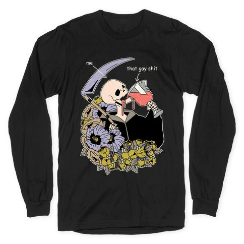 Skeleton Drinking Wine Longsleeve Tee