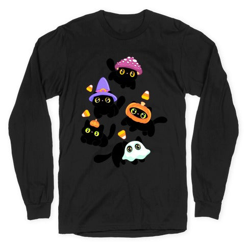 Spooky Black Cats Pattern Longsleeve Tee