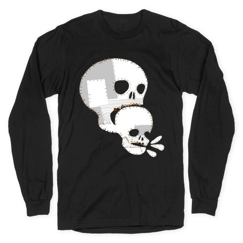 Stitched Skull Eating Another Skull  Longsleeve Tee