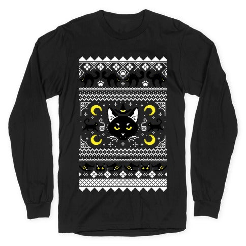 Witchy Black Cats Ugly Sweater Longsleeve Tee