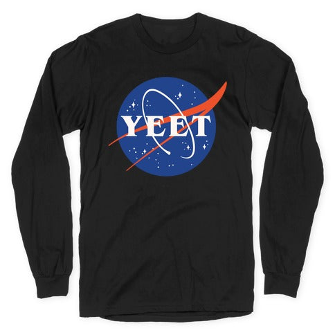 Yeet Nasa Logo Parody White Print Longsleeve Tee