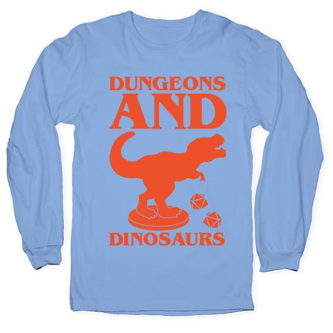 Dungeons and Dinosaurs Parody White Print Longsleeve Tee