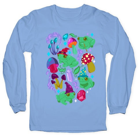 Magical Mushroom Frogs Pattern Longsleeve Tee