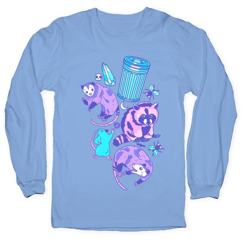 Pastel Goth Trash Animals Pattern Longsleeve Tee