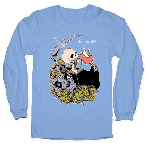Skeleton Drinking Wine Longsleeve Tee