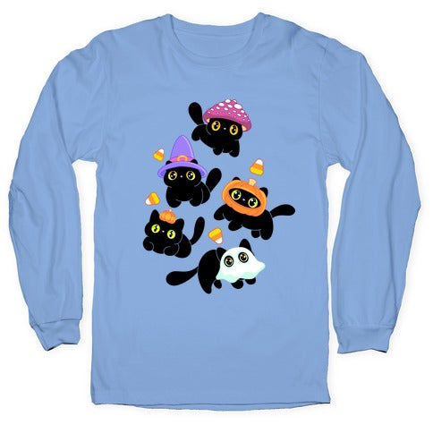 Spooky Black Cats Pattern Longsleeve Tee