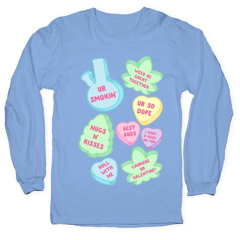 Weed Candy Hearts Pattern Longsleeve Tee