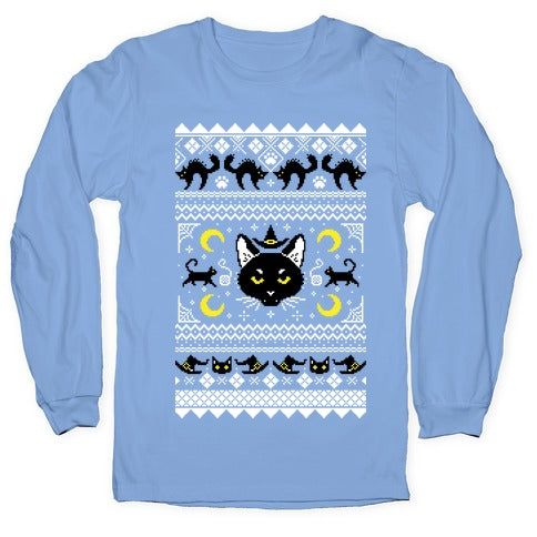 Witchy Black Cats Ugly Sweater Longsleeve Tee