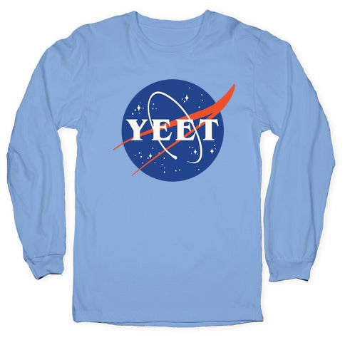 Yeet Nasa Logo Parody White Print Longsleeve Tee