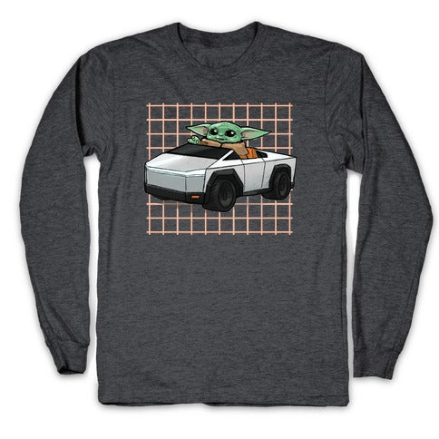 Baby Yoda in a Cyber Truck Longsleeve Tee
