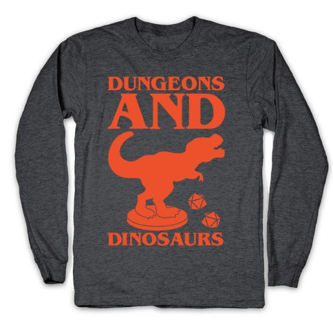 Dungeons and Dinosaurs Parody White Print Longsleeve Tee