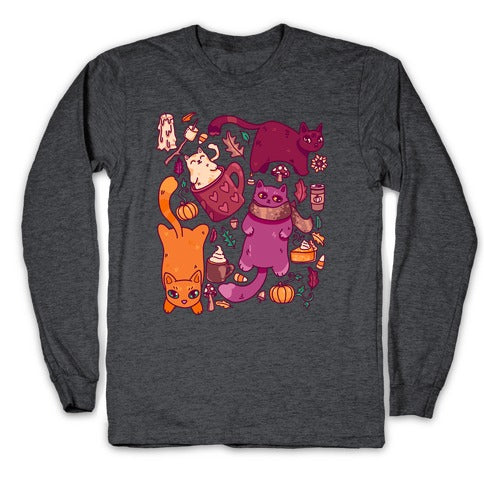 Fall Cats Pattern Longsleeve Tee