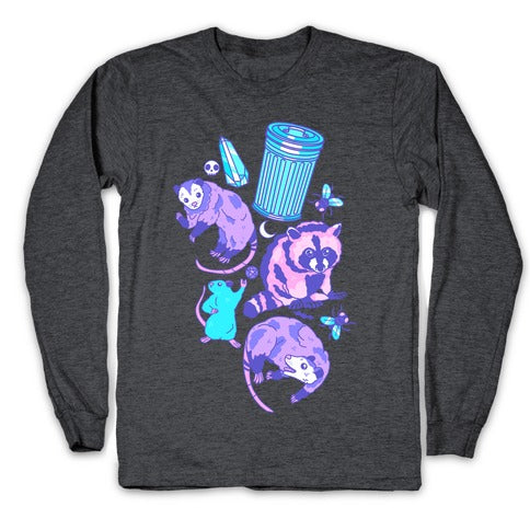 Pastel Goth Trash Animals Pattern Longsleeve Tee