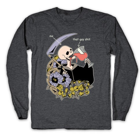 Skeleton Drinking Wine Longsleeve Tee