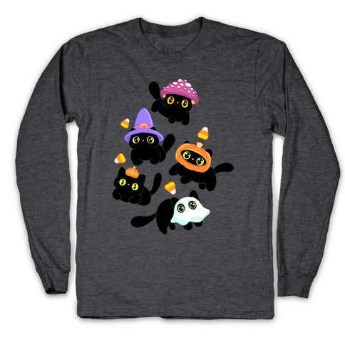 Spooky Black Cats Pattern Longsleeve Tee