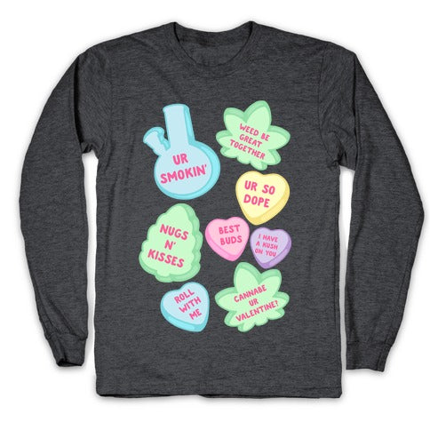Weed Candy Hearts Pattern Longsleeve Tee