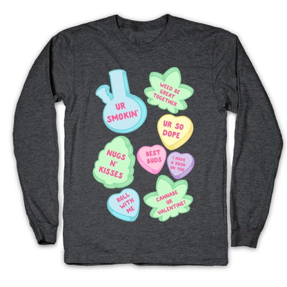 Weed Candy Hearts Pattern Longsleeve Tee