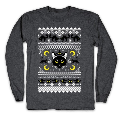 Witchy Black Cats Ugly Sweater Longsleeve Tee