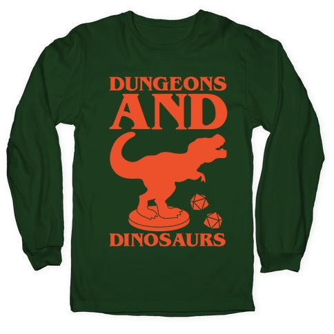 Dungeons and Dinosaurs Parody White Print Longsleeve Tee