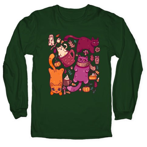 Fall Cats Pattern Longsleeve Tee