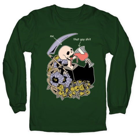 Skeleton Drinking Wine Longsleeve Tee