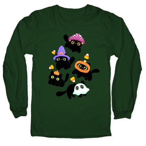 Spooky Black Cats Pattern Longsleeve Tee