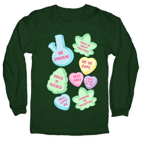 Weed Candy Hearts Pattern Longsleeve Tee