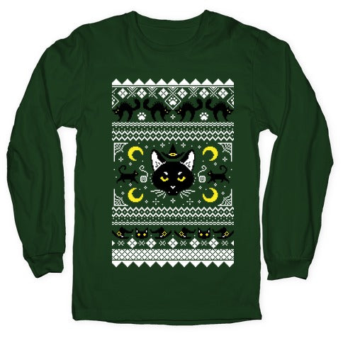 Witchy Black Cats Ugly Sweater Longsleeve Tee