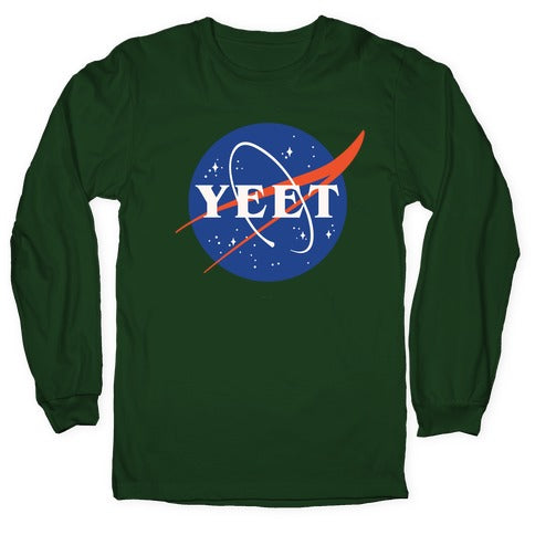 Yeet Nasa Logo Parody White Print Longsleeve Tee