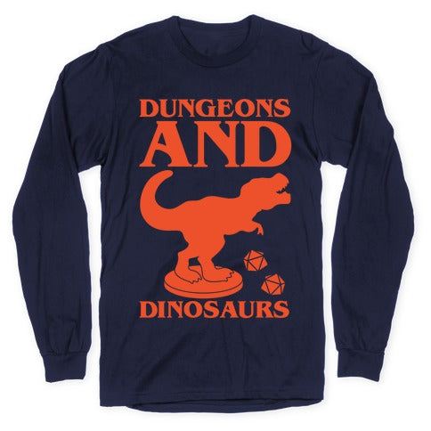 Dungeons and Dinosaurs Parody White Print Longsleeve Tee