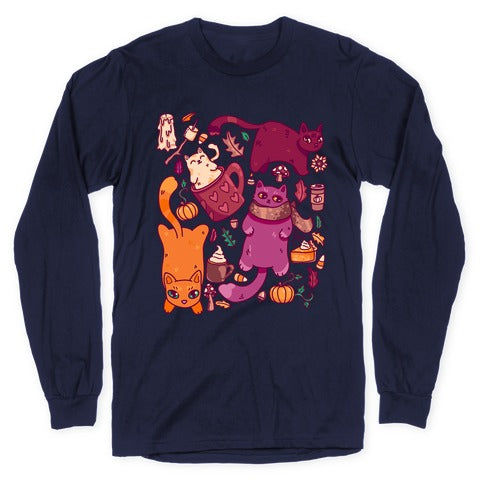Fall Cats Pattern Longsleeve Tee