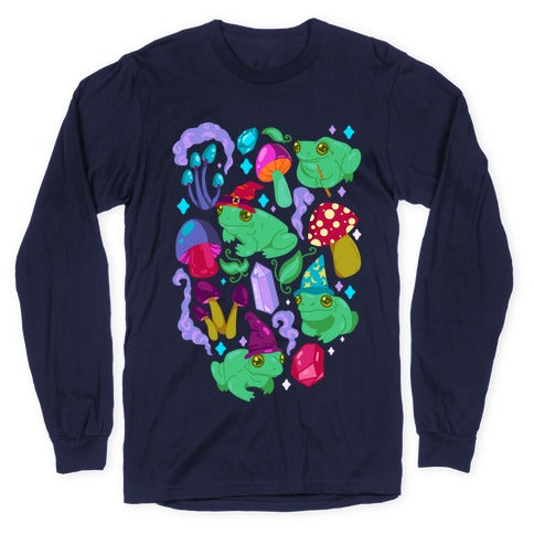 Magical Mushroom Frogs Pattern Longsleeve Tee