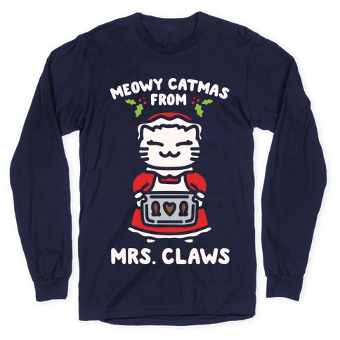 Meowy Catmas From Mrs. Claws White Print Longsleeve Tee