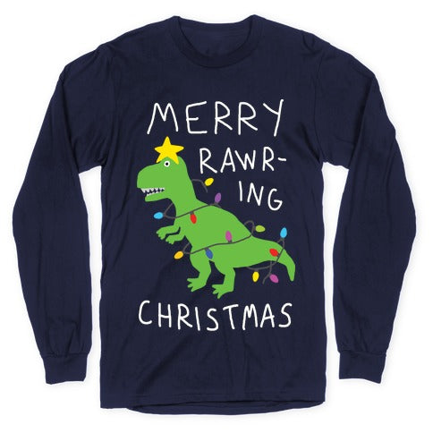 Merry Rawring Christmas Dinosaur Longsleeve Tee