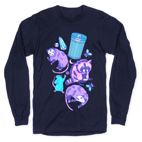 Pastel Goth Trash Animals Pattern Longsleeve Tee