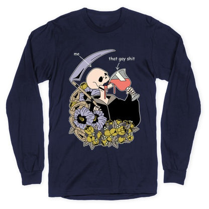 Skeleton Drinking Wine Longsleeve Tee