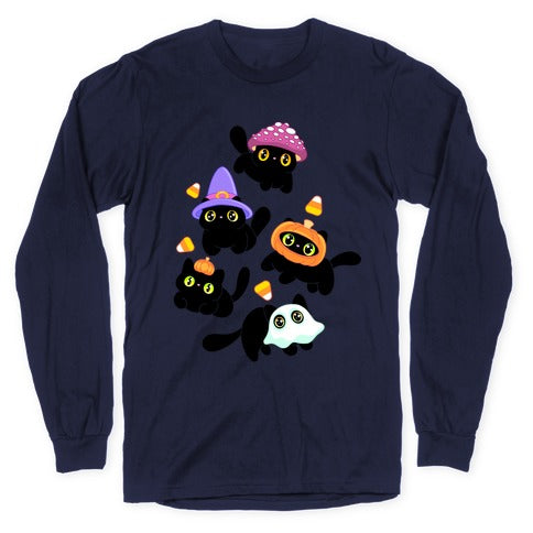 Spooky Black Cats Pattern Longsleeve Tee