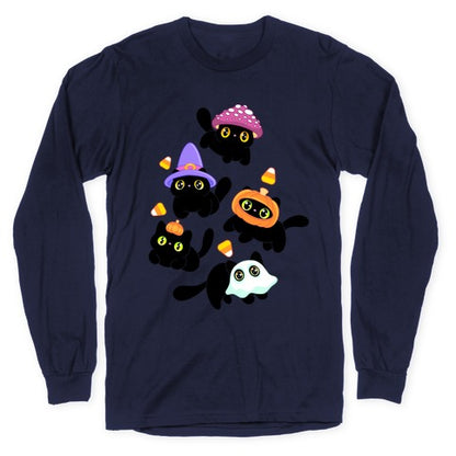 Spooky Black Cats Pattern Longsleeve Tee