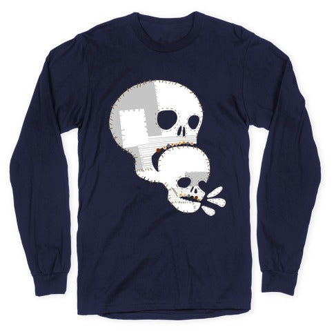 Stitched Skull Eating Another Skull  Longsleeve Tee