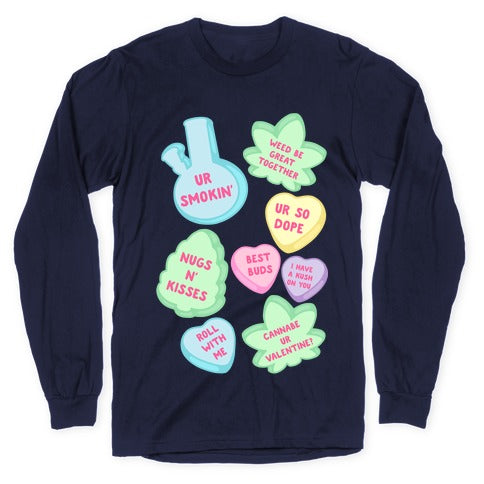 Weed Candy Hearts Pattern Longsleeve Tee