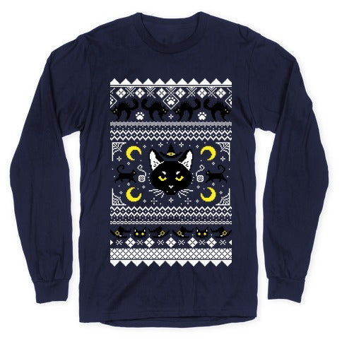 Witchy Black Cats Ugly Sweater Longsleeve Tee
