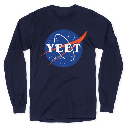 Yeet Nasa Logo Parody White Print Longsleeve Tee