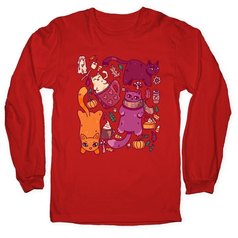 Fall Cats Pattern Longsleeve Tee