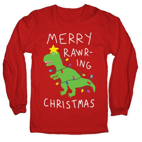 Merry Rawring Christmas Dinosaur Longsleeve Tee