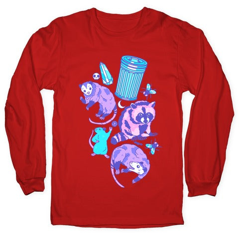 Pastel Goth Trash Animals Pattern Longsleeve Tee